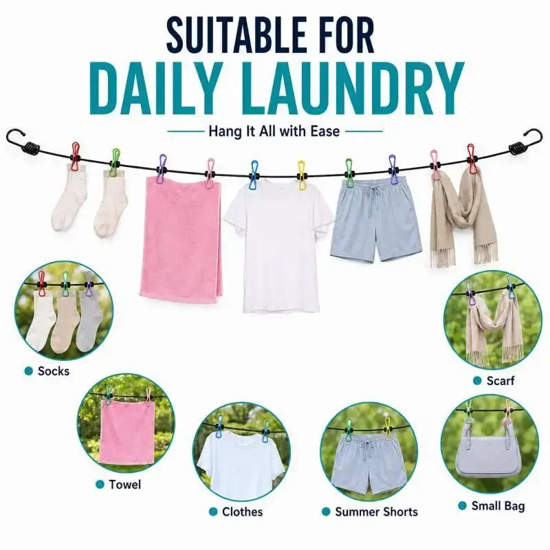 Portable Retractable Travel Clothesline 12 Clothes Clips for Indoor Laundry Drying line,Outdoor Camping Accessories PawLuxe