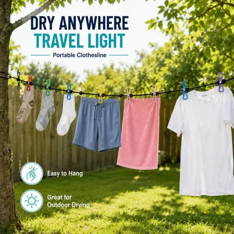 Portable Retractable Travel Clothesline 12 Clothes Clips for Indoor Laundry Drying line,Outdoor Camping Accessories PawLuxe