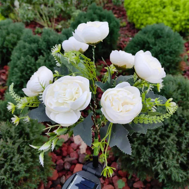 Solar Lights Outdoor, Solar Garden Lights, 7Head Camellia Flower Solar Light for Yard Lawn Garden Atmosphere Lighting Decoration PawLuxe