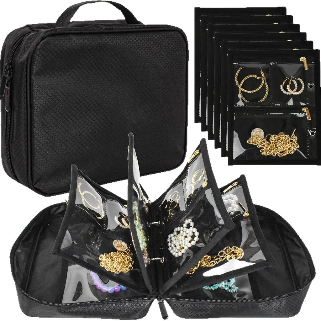 Travel Jewelry Organizer Case,Jewelry Bags Jewelry Storage Book Binder with Clear Zipper Velvet Pouch for Traveling,Earrings PawLuxe
