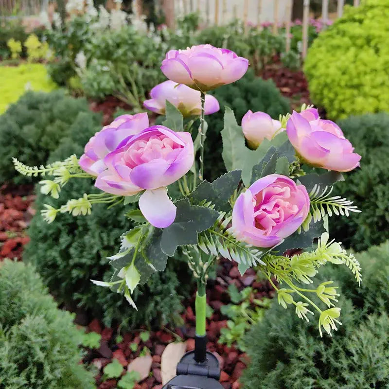 Solar Lights Outdoor, Solar Garden Lights, 7Head Camellia Flower Solar Light for Yard Lawn Garden Atmosphere Lighting Decoration PawLuxe