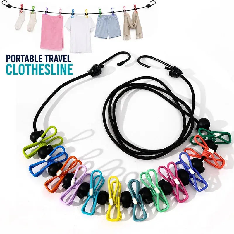 Portable Retractable Travel Clothesline 12 Clothes Clips for Indoor Laundry Drying line,Outdoor Camping Accessories PawLuxe
