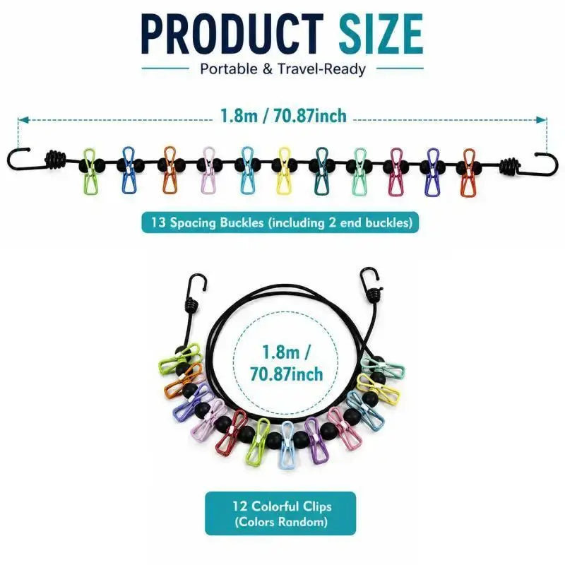 Portable Retractable Travel Clothesline 12 Clothes Clips for Indoor Laundry Drying line,Outdoor Camping Accessories PawLuxe
