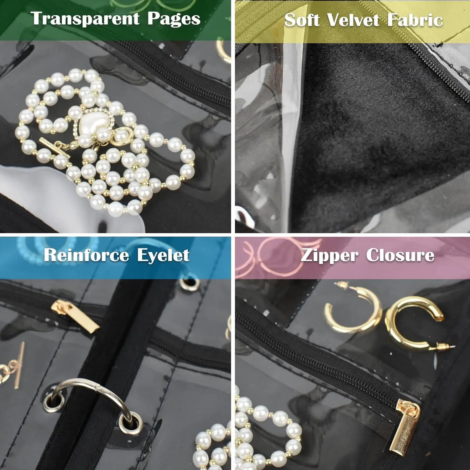 Travel Jewelry Organizer Case,Jewelry Bags Jewelry Storage Book Binder with Clear Zipper Velvet Pouch for Traveling,Earrings PawLuxe