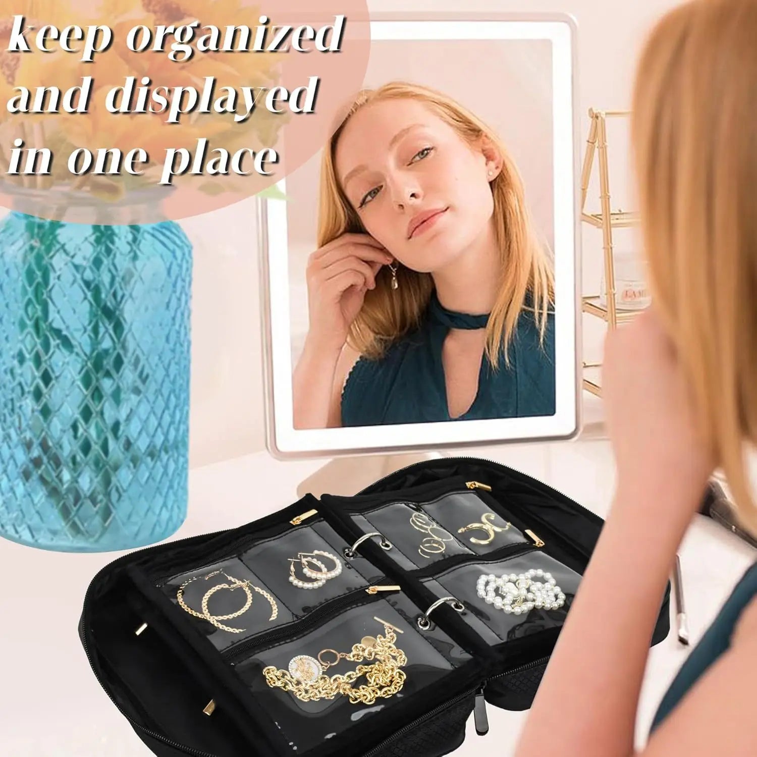 Travel Jewelry Organizer Case,Jewelry Bags Jewelry Storage Book Binder with Clear Zipper Velvet Pouch for Traveling,Earrings PawLuxe