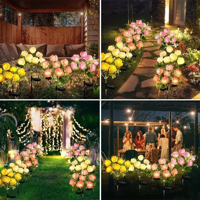 Solar Lights Outdoor, Solar Garden Lights, 7Head Camellia Flower Solar Light for Yard Lawn Garden Atmosphere Lighting Decoration PawLuxe