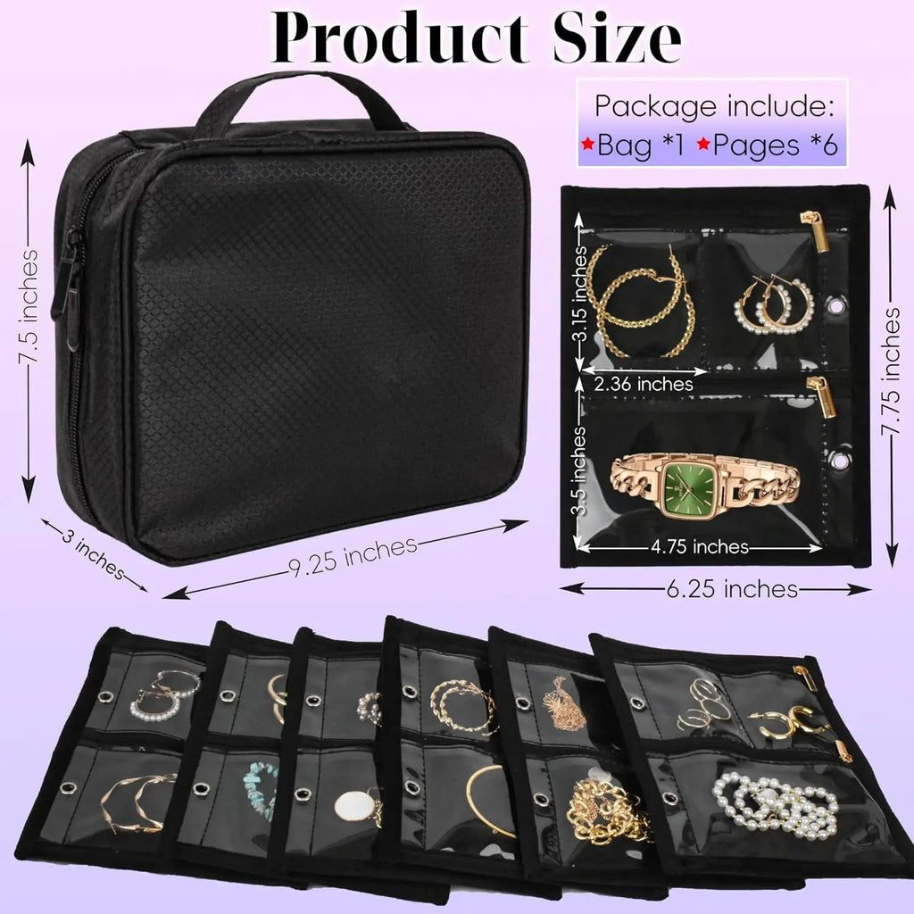 Travel Jewelry Organizer Case,Jewelry Bags Jewelry Storage Book Binder with Clear Zipper Velvet Pouch for Traveling,Earrings PawLuxe