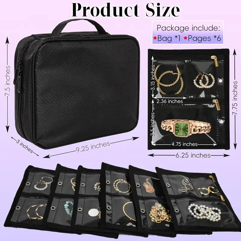 Travel Jewelry Organizer Case,Jewelry Bags Jewelry Storage Book Binder with Clear Zipper Velvet Pouch for Traveling,Earrings PawLuxe