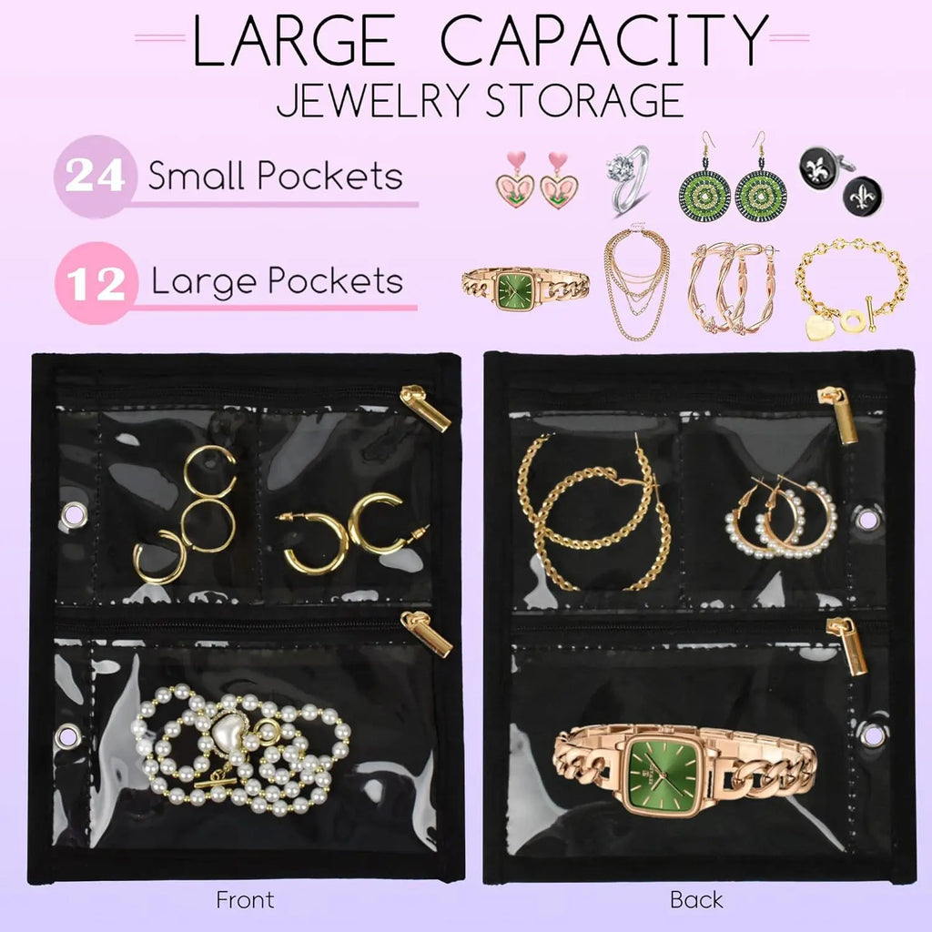 Travel Jewelry Organizer Case,Jewelry Bags Jewelry Storage Book Binder with Clear Zipper Velvet Pouch for Traveling,Earrings PawLuxe