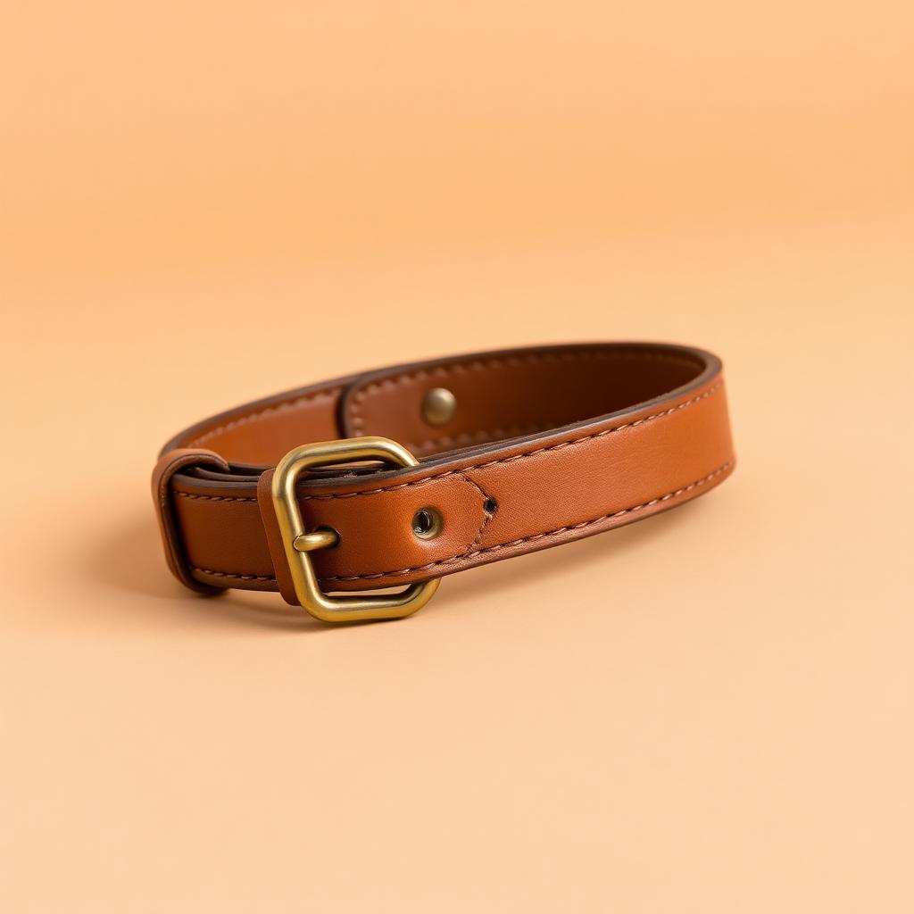 Tan leather dog collar with brass buckle